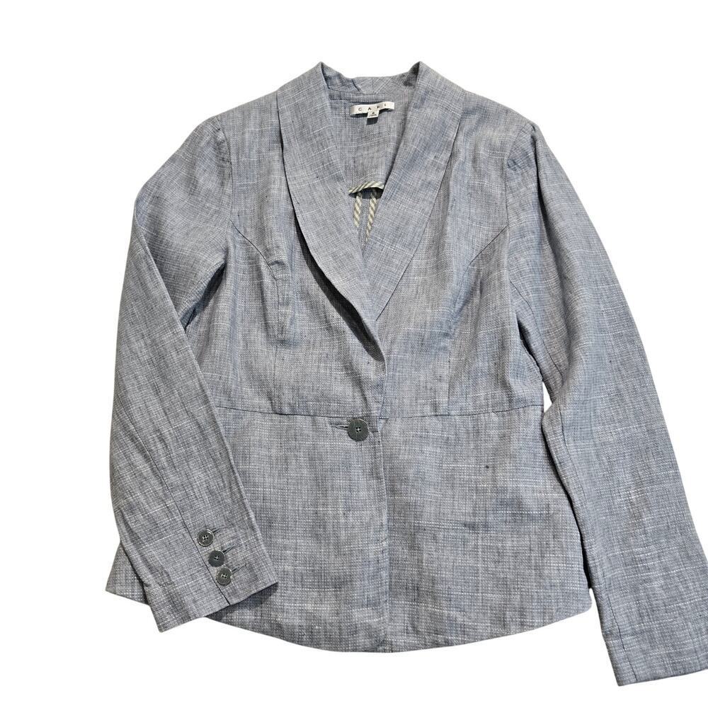 CAbi Beachwalk Blazer Linen Blend Sky Blue Sz 8 Officecore Business